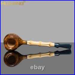 MUXIANG Briar Freehand Tobacco Pipe Wooden Smooth Smoking Pipe Bamboo Stem