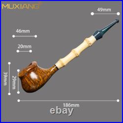 MUXIANG Briar Freehand Tobacco Pipe Wooden Smooth Smoking Pipe Bamboo Stem