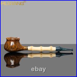 MUXIANG Briar Freehand Tobacco Pipe Wooden Smooth Smoking Pipe Bamboo Stem