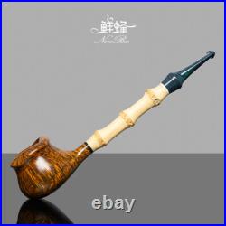 MUXIANG Briar Freehand Tobacco Pipe Wooden Smooth Smoking Pipe Bamboo Stem
