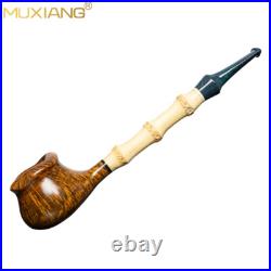 MUXIANG Briar Freehand Tobacco Pipe Wooden Smooth Smoking Pipe Bamboo Stem