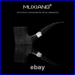 MUXIANG Briar Poker Sitter Pipe Handmade Carved Tobacco Pipe Cumberland Stem
