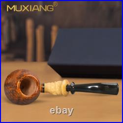 MUXIANG Briar Smooth Freehand Pipe Handmade Wooden Tobacco Pipe Ebonite Stem