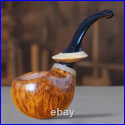 MUXIANG Briar Tobacco Pipe Handmade Egg Pipe Smooth Freehand Pipe Bent Stem