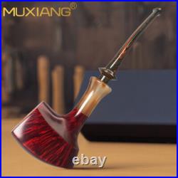 MUXIANG Briar Tomahawk Pipe Handmade Smooth Freehand Tobacco Pipe With Horn Ring