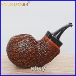 MUXIANG Briar Wooden Apple Pipe Sandblasted Pocket Tobacco Pipe Cumberland Stem