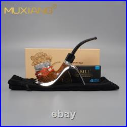 MUXIANG Briar Wooden Cigar Pipe 9mm Smooth Billiard Tobacco Pipe Fit 52-58 Ring