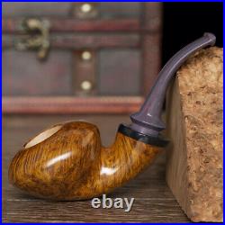 MUXIANG Briar Wooden Freehand Pipe Smooth Tobacco Pipe Ebonite Stem Horn Ring