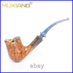 MUXIANG Briar Wooden Freehand Pipe Smooth Tobacco Smoking Pipe Bent Ebonite Stem