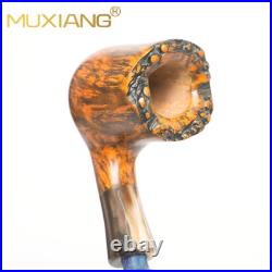 MUXIANG Briar Wooden Freehand Pipe Smooth Tobacco Smoking Pipe Bent Ebonite Stem