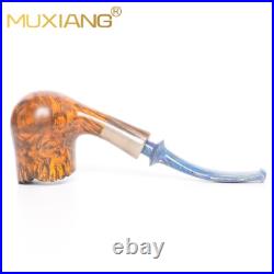 MUXIANG Briar Wooden Freehand Pipe Smooth Tobacco Smoking Pipe Bent Ebonite Stem
