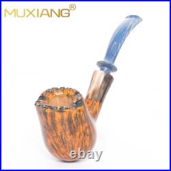 MUXIANG Briar Wooden Freehand Pipe Smooth Tobacco Smoking Pipe Bent Ebonite Stem