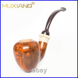 MUXIANG Briar Wooden Freehand Pipe Smooth Tobacco Smoking Pipe Horn Ring Ebonite