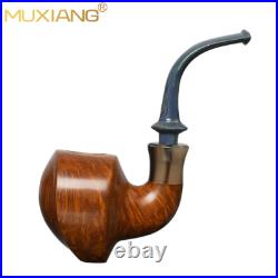 MUXIANG Briar Wooden Freehand Pipe Vulcanite Stem Smooth Tobacco Pipe Gift Box