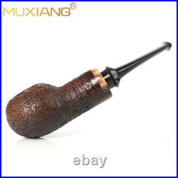 MUXIANG Briar Wooden Freehand Tobacco Pipe Sandblasted Smoking Pipe Ebonite Stem