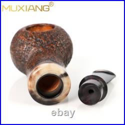 MUXIANG Briar Wooden Freehand Tobacco Pipe Sandblasted Smoking Pipe Ebonite Stem