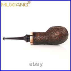 MUXIANG Briar Wooden Freehand Tobacco Pipe Sandblasted Smoking Pipe Ebonite Stem