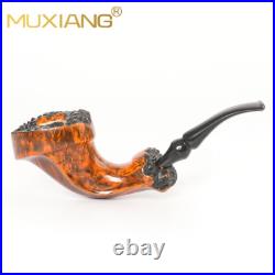MUXIANG Briar Wooden Horn Pipe Handmade Wooden Tobacco Pipe Bent Ebonite Stem