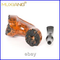 MUXIANG Briar Wooden Horn Pipe Handmade Wooden Tobacco Pipe Bent Ebonite Stem