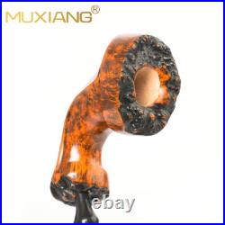 MUXIANG Briar Wooden Horn Pipe Handmade Wooden Tobacco Pipe Bent Ebonite Stem