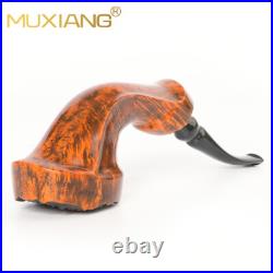 MUXIANG Briar Wooden Horn Pipe Handmade Wooden Tobacco Pipe Bent Ebonite Stem