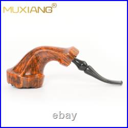 MUXIANG Briar Wooden Horn Pipe Handmade Wooden Tobacco Pipe Bent Ebonite Stem