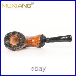 MUXIANG Briar Wooden Horn Pipe Handmade Wooden Tobacco Pipe Bent Ebonite Stem