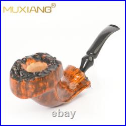MUXIANG Briar Wooden Horn Pipe Handmade Wooden Tobacco Pipe Bent Ebonite Stem