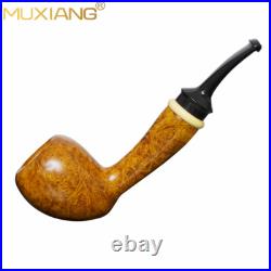 MUXIANG Briar Wooden Tobacco Pipe Smooth Acorn Freehand Pipe Bent Ebonite Stem