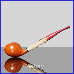 MUXIANG Briar Wooden Tobacco Pipe Smooth Freehand Smoking Pipe Bamboo Resin Stem