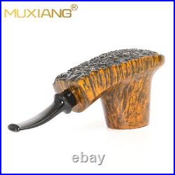 MUXIANG Briar Wooden Vulcano Pipe Smooth Burl Freehand Tobacco Pipe Acrylic Stem