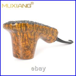 MUXIANG Briar Wooden Vulcano Pipe Smooth Burl Freehand Tobacco Pipe Acrylic Stem