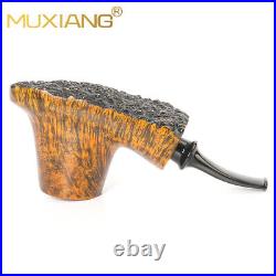 MUXIANG Briar Wooden Vulcano Pipe Smooth Burl Freehand Tobacco Pipe Acrylic Stem