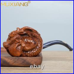 MUXIANG Carved Freehand Pipe Handmade Rustic Briar Wood Tobacco Pipe Cumberland
