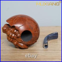 MUXIANG Carved Freehand Pipe Handmade Rustic Briar Wood Tobacco Pipe Cumberland