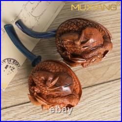 MUXIANG Carved Freehand Pipe Handmade Rustic Briar Wood Tobacco Pipe Cumberland