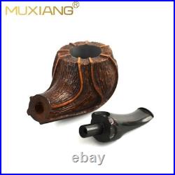MUXIANG Freehand Pipe Briar Wooden Tobacco Pipe Cumberland Stem Sandblasted Pipe