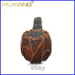 MUXIANG Freehand Pipe Briar Wooden Tobacco Pipe Cumberland Stem Sandblasted Pipe