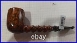 MUXIANG Hand-carved Briar Smooth Billiard Pipe Helix Twist Shank Vulcanite Stem