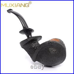 MUXIANG Handmade Blowfish Pipe Briar Wooden Tobacco Pipe Ebonite Stem Sandblaste