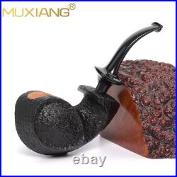 MUXIANG Handmade Blowfish Pipe Briar Wooden Tobacco Pipe Ebonite Stem Sandblaste