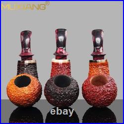 MUXIANG Handmade Briar Apple Tobacco Pipe Wood Air Chamber Carved Pipe Gradient