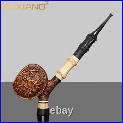 MUXIANG Handmade Briar Cavalier Pipe Rustic Freehand Tobacco Pipe Ebonite Stem