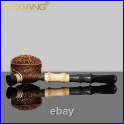 MUXIANG Handmade Briar Cavalier Pipe Rustic Freehand Tobacco Pipe Ebonite Stem