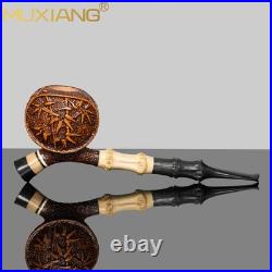 MUXIANG Handmade Briar Cavalier Pipe Rustic Freehand Tobacco Pipe Ebonite Stem