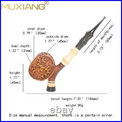 MUXIANG Handmade Briar Cavalier Pipe Rustic Freehand Tobacco Pipe Ebonite Stem