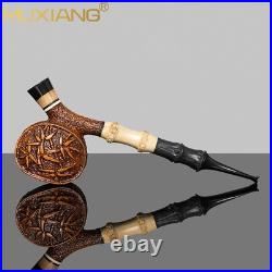 MUXIANG Handmade Briar Cavalier Pipe Rustic Freehand Tobacco Pipe Ebonite Stem