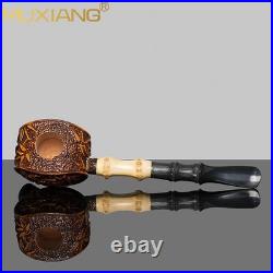 MUXIANG Handmade Briar Cavalier Pipe Rustic Freehand Tobacco Pipe Ebonite Stem