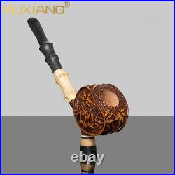 MUXIANG Handmade Briar Cavalier Pipe Rustic Freehand Tobacco Pipe Ebonite Stem