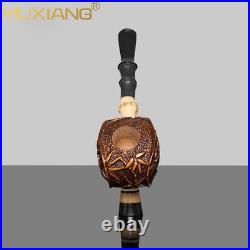 MUXIANG Handmade Briar Cavalier Pipe Rustic Freehand Tobacco Pipe Ebonite Stem